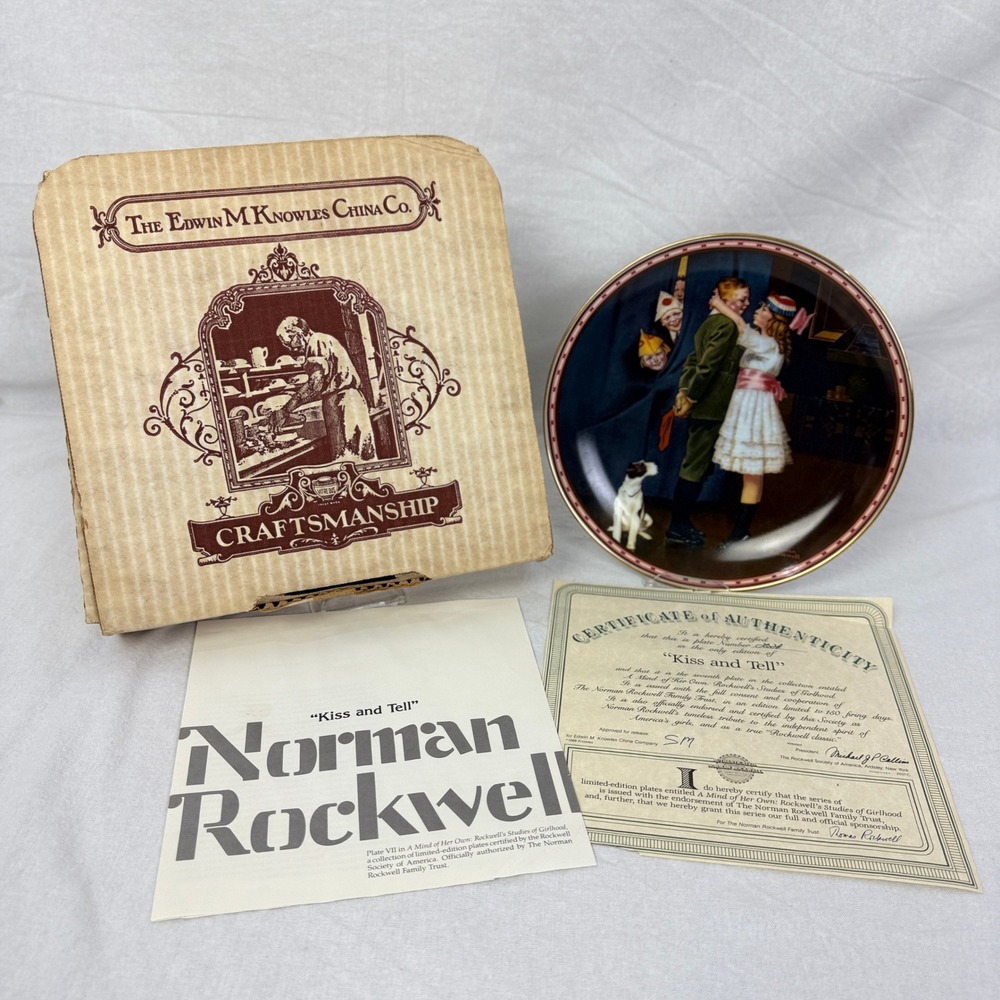 Norman Rockwell Kiss and Tell Edwin‎ Knowles Collector Plate Art 1988